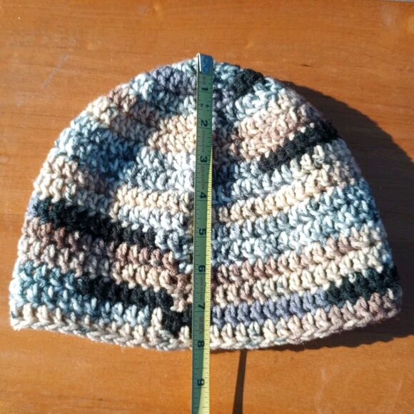 Men's Skully Beanie Hat Handmade Naturals Striped Crochet Hiking Outdoors L - Picture 8 of 9